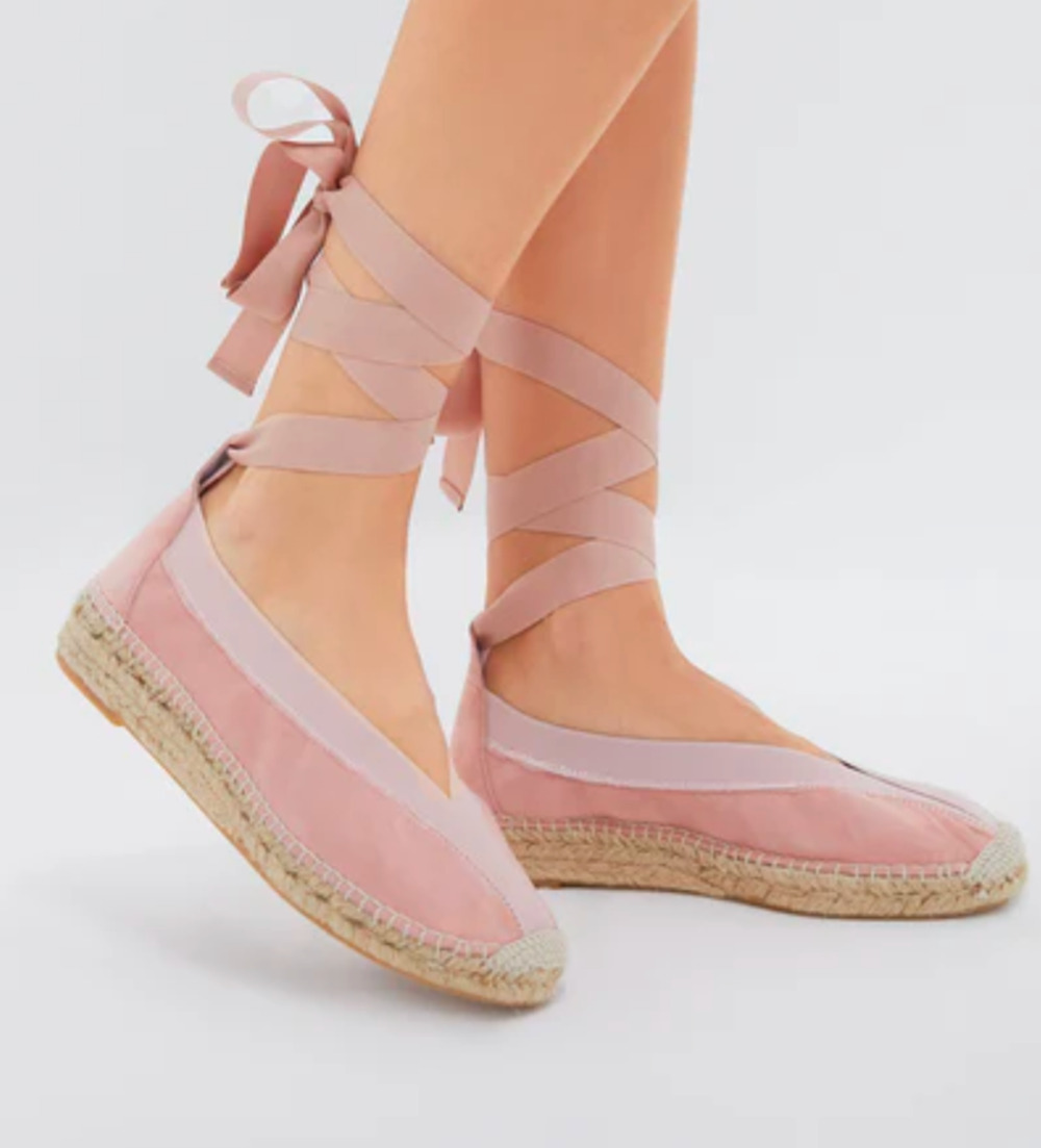 Tuckernuck Jade Pink Lace Up Espadrille Flats Ribbon Tie Size 9